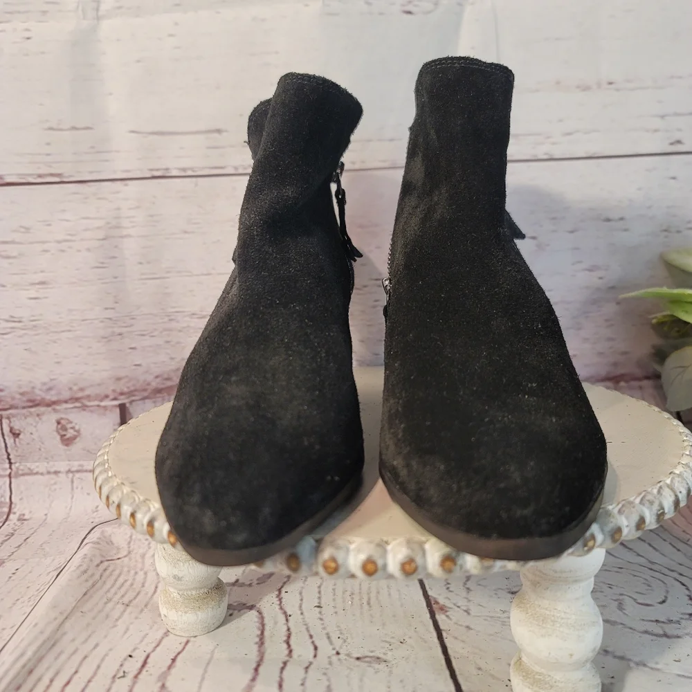 Frye Judith Black Suede Double Zip Bootie Size 8.5M